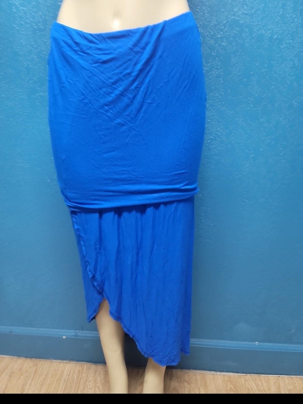 Green Envelope Royal Blue Asymmetrical Maxi Skirt